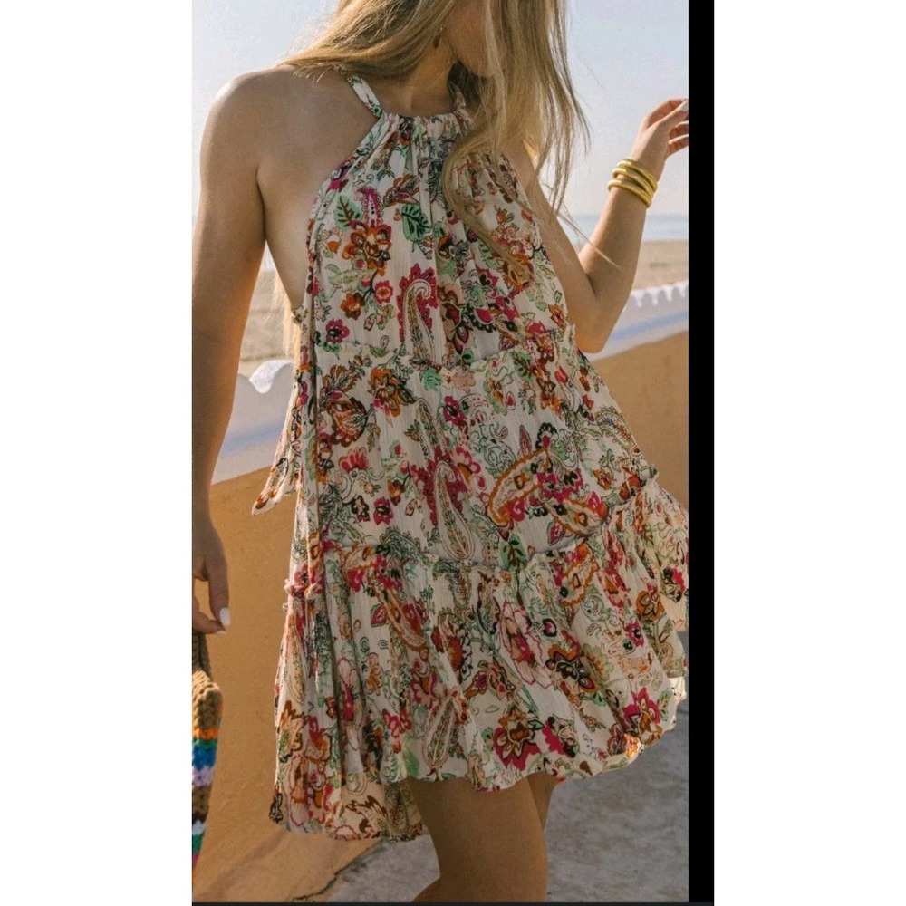 Elan Paisley Summer Dress‎ Small Boho Chic Bohemian Peasant Flowy Floral